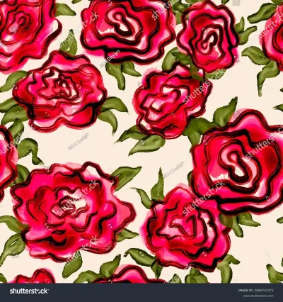 Seamless vector pattern with vibrant hand painted watercolor style red roses and green leaves on a light background. An artistic allover floral print perfect for textiles and fashion designs.