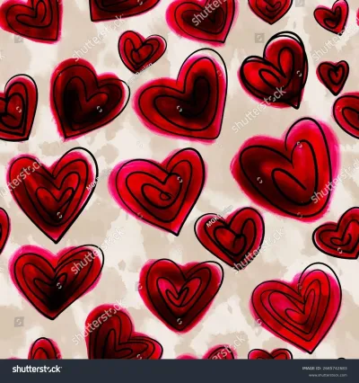 Seamless vector pattern with playful hand drawn red and pink hearts on a textured beige background. Perfect for romantic designs, Valentine's Day, textiles, and digital paper.